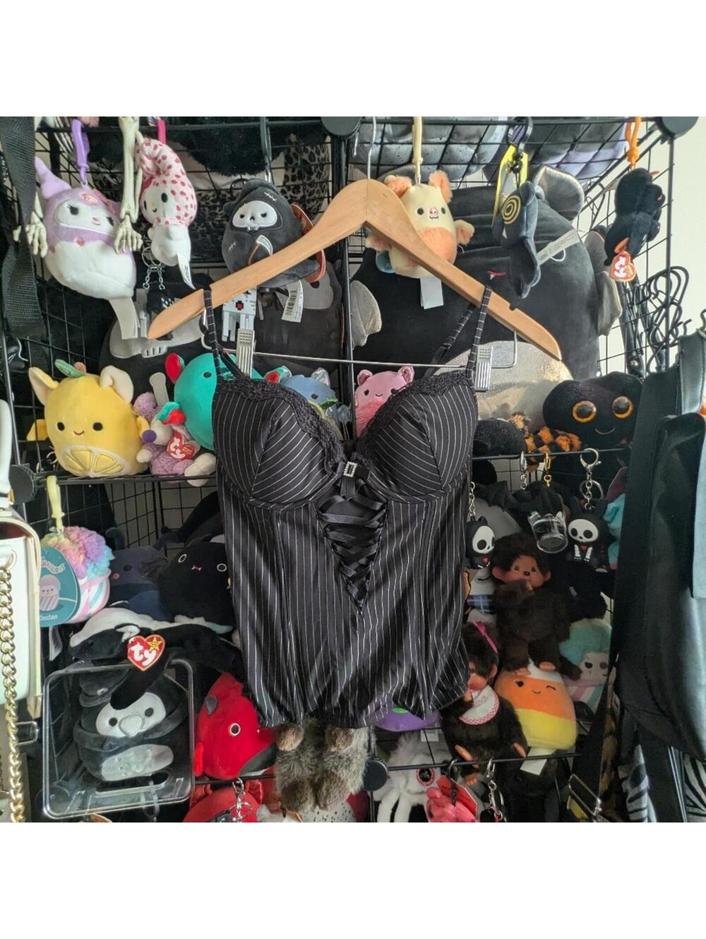 Black Pinstripe Lace Corset Bustier Top Gothic Y2K